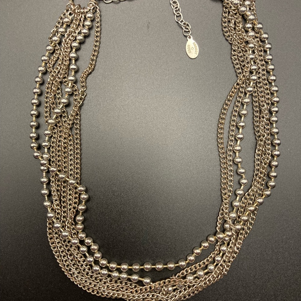 Vintage Robert Rose Multi-Strand Silver-Tone Beaded Chain Necklace
